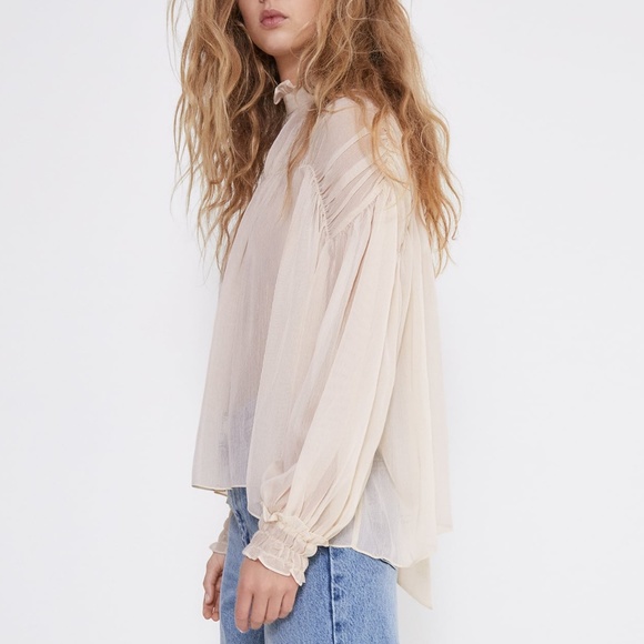 Zara Tied Flowy Shirt Top - Picture 3 of 5